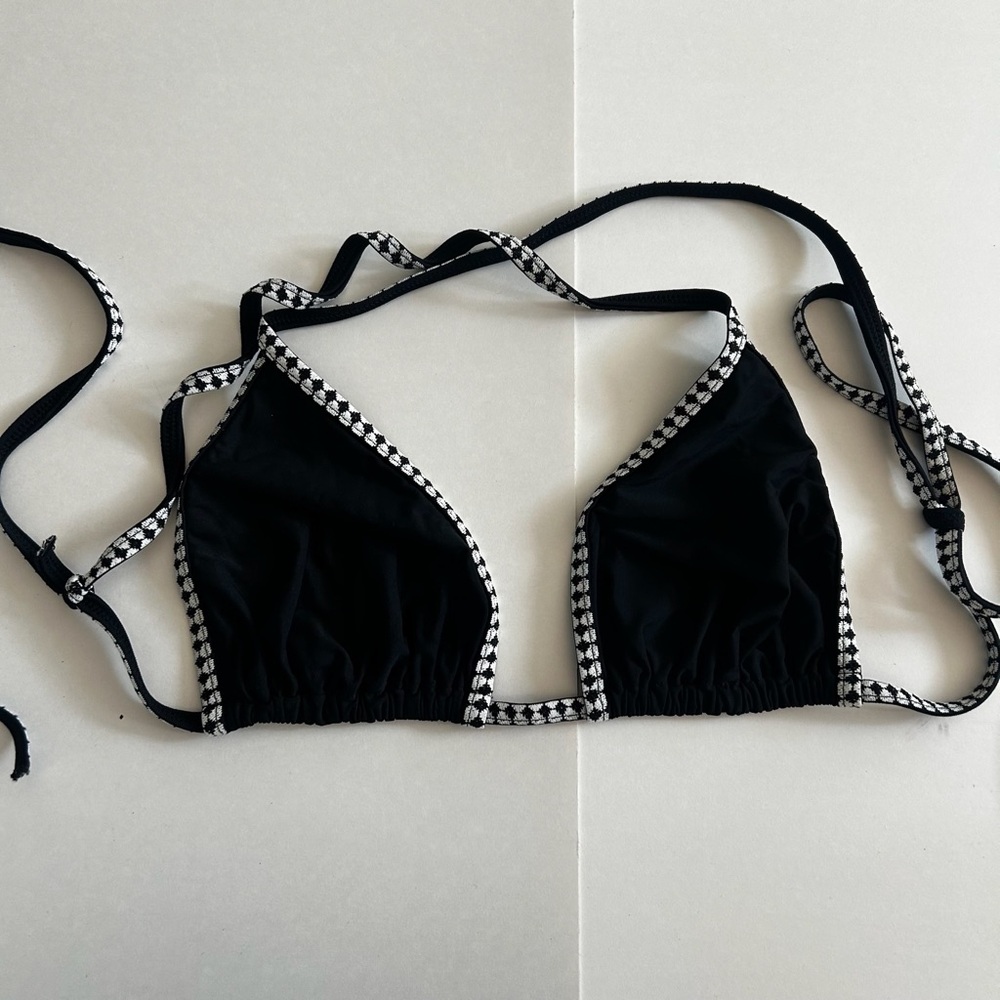 Lemlem Black Bikini Top With Patterned Straps - image 1